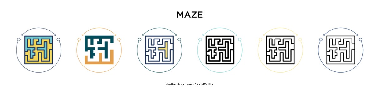 Maze icon in filled, thin line, outline and stroke style. Vector illustration of two colored and black maze vector icons designs can be used for mobile, ui, web