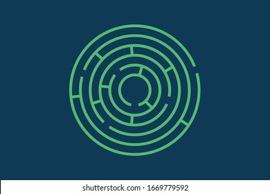 maze icon.labirinth illustration.vector.green color.isolated on blue background