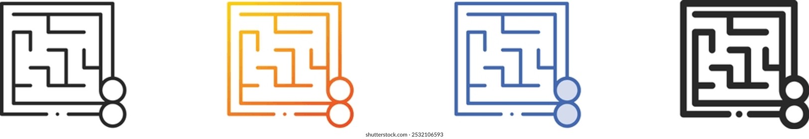 labirinto icon.Thin Linear, gradiente, azul traçado e negrito estilo design isolado no fundo branco