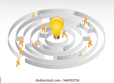 Maze con la bombilla de ideas en el centro