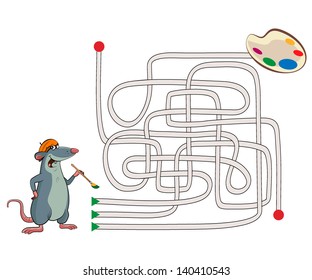 Maze. Illustration of an mouse artist with a palette