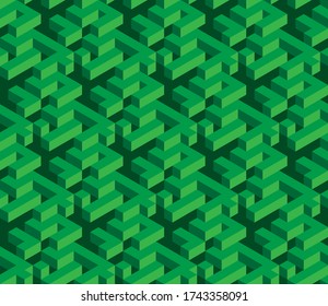 Maze Isometric Seamless Pattern. Modern Isometric Pattern Background. Maze Cube Shape Print. Seamless Abstract Background.