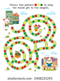 Maze for kids. Activiti and Education. Puzzle game for children. Cute cartoon characters. Follow this pattern to help  mouse get to his friend. Vector illustration. 