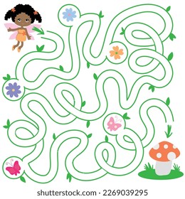 Maze for kids learning with fairy and flowers. Vector