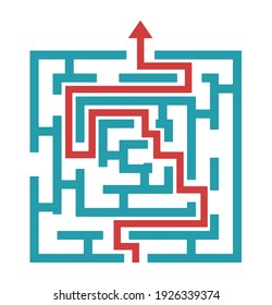 maze labirinth icon with red arrow way solution