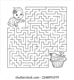 Maze or Labyrinth for Children with cartoon . Find right way to Branch. Answer under the layer. Square puzzle Game. . Education worksheet. Activity page.Logic Game for kids
