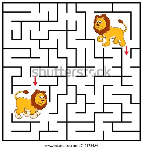 Maze Labyrinth Children Cartoon Lion Find Stock Vector (Royalty Free ...