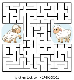 Maze or Labyrinth for Children with cartoon Mutton. Find right way to the Sheep. Answer under the layer. Square puzzle Game. Labyrinth conundrum. Education worksheet. Activity page. Logic Game for kid