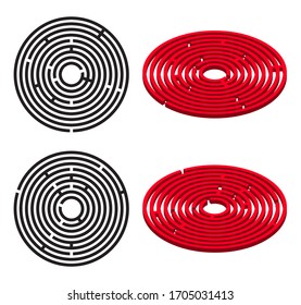 Maze Labyrinth. Circular Game Isolated On White Background. Flat And 3d Circle Shaped Icon Symbol Design Easy To Walk Through. Education Puzzle With Search Of Solution