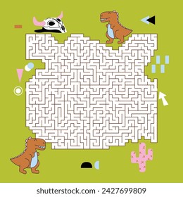 Laberinto juego Dino ilustración vectorial. Rompecabezas de formato cuadrado para niños