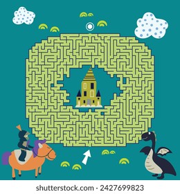 Maze labyrinth game Fairy Tale vector illustration. Square format puzzle for kids