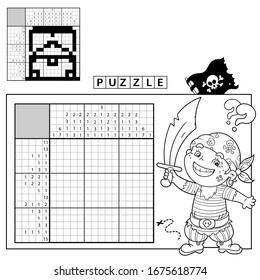 Maze or Labyrinth Game for Preschool Children. Puzzle. Tangled Road. Matching Game. Coloring Page Outline Of Cartoon Pirate. Coloring book for kids.
