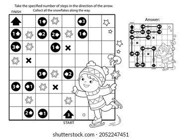 Maze or Labyrinth Game. Puzzle. Coloring Page Outline Of cartoon girl skating. Winter sports. Coloring book for kids.