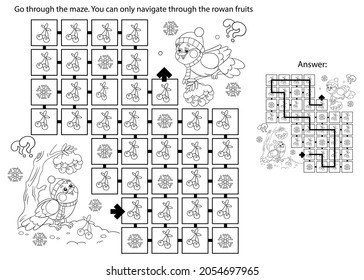 Maze or Labyrinth Game. Puzzle. Coloring Page Outline Of cartoon birds in the winter. Coloring book for kids.
