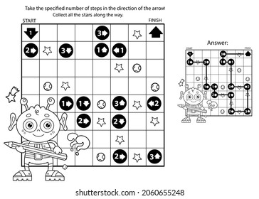 Juego de laberinto o laberinto. Rompecabezas. Esquema De La Página De Colores Del Extraterrestre De Caricatura. Espacio. Libro de colorear para niños.