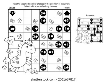 Maze or Labyrinth Game. Puzzle. Coloring Page Outline Of cartoon lovely magic unicorn. Fairy tale hero. Coloring book for kids.