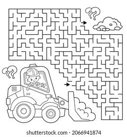 Maze or Labyrinth Game. Puzzle. Coloring Page Outline Of cartoon bulldozer. Construction vehicles. Profession. Coloring book for kids.