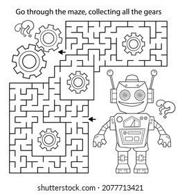 Maze or Labyrinth Game. Puzzle. Coloring Page Outline Of cartoon robot with gears. Coloring book for kids.