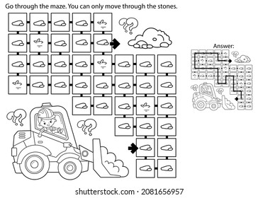 Maze or Labyrinth Game. Puzzle. Coloring Page Outline Of cartoon bulldozer. Construction vehicles. Profession. Coloring book for kids.