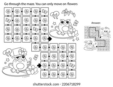 Maze or Labyrinth Game. Puzzle. Coloring Page Outline Of cartoon little frogs. Coloring book for kids.
