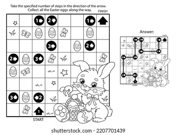 Maze or Labyrinth Game. Puzzle. Coloring Page Outline Of cartoon cute Easter bunny with eggs and sweets. Coloring Book for kids.