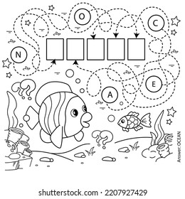 Maze or Labyrinth Game. Puzzle. Coloring Page Outline Of cartoon fishes. Underwater world. Coloring Book for kids.