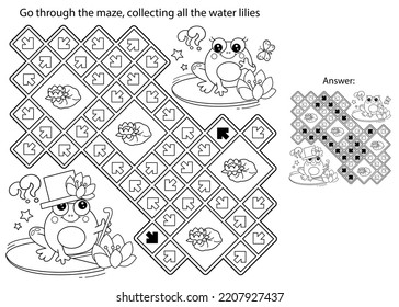 Maze or Labyrinth Game. Puzzle. Coloring Page Outline Of cartoon little frogs. Coloring book for kids.