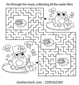 Maze or Labyrinth Game. Puzzle. Coloring Page Outline Of cartoon little frogs. Coloring book for kids.