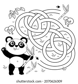 Maze or Labyrinth Game. Puzzle. Tangled road. Coloring Page Outline Of cartoon little panda with bamboo twigs. Coloring book for kids.
