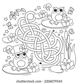 Maze or Labyrinth Game. Puzzle. Tangled road. Coloring Page Outline Of cartoon little frogs. Coloring book for kids.