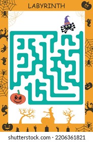 Maze Labyrinth Game  Puzzle  Tangled road  Coloring Page Outline  Halloween labyrinth worksheet  Coloring book for kids 
