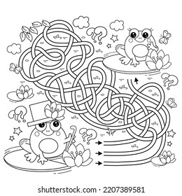 Maze or Labyrinth Game. Puzzle. Tangled road. Coloring Page Outline Of cartoon little frogs. Coloring book for kids.