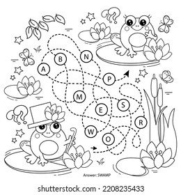 Maze or Labyrinth Game. Puzzle. Tangled road. Coloring Page Outline Of cartoon little frogs. Coloring book for kids.