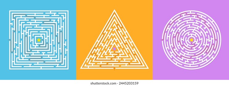 Maze, labyrinth game set. Find the way or exit puzzle. Vector illustration.