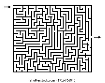 maze or labyrinth game, vector lines, find the way, enter and exit, puzzle game, black outline isolated on white background with arrows