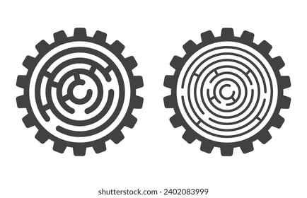 maze labyrinth inside cog gear wheel icon