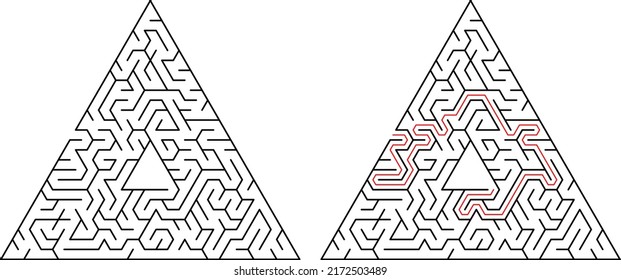 Maze Labyrinth for kids with solution. Puzzle logic game. Triangle mazes riddle