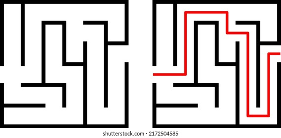 Maze Labyrinth for kids with solution. Puzzle logic game. Square mazes riddle