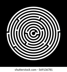 Maze / labyrinth on black background, illustration of educational kids game, for children books and leisure. With solution