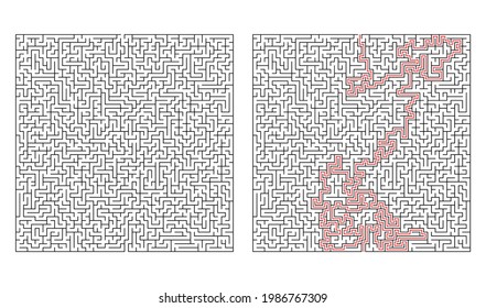 Maze, labyrinth puzzle game. Riddle, brain-teaser game concept (solvable)