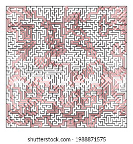 Maze, labyrinth puzzle game. Riddle, brain-teaser game concept (solvable)