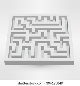 Maze Labyrinth Puzzle White On Grey Background. 3D Vector. EPS Vector Illustration