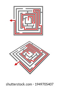 maze labyrinth with red arrow pach 3d icon