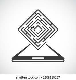 maze labyrinth with smartphone - concept icon