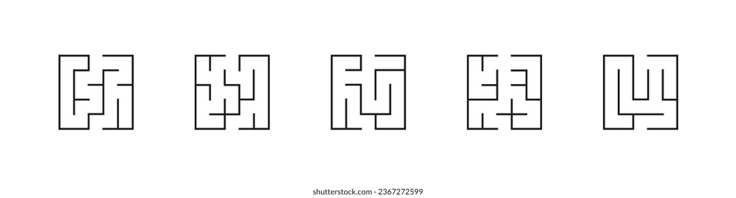 Maze labyrinth vector icon set. Path solution logic game symbol.