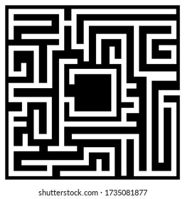 Maze, labyrinth vector illustration on dark background. Square labyrinth maze game.
