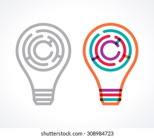 Maze lamp symbol. Transparent overlapping colorful linear vector labyrinth, monochromatic linear vector labyrinth