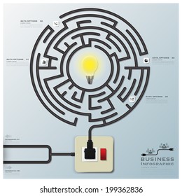 Maze Light Bulb Electric Wire Line Business Infographic Design Template