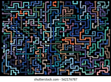 Maze like marker lines, comprising an exciting linear image, in color