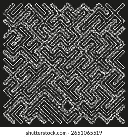 Padrão de linha de labirinto. Grade abstrata texturizada. Formas geométricas complexas. Fundo áspero do vetor.